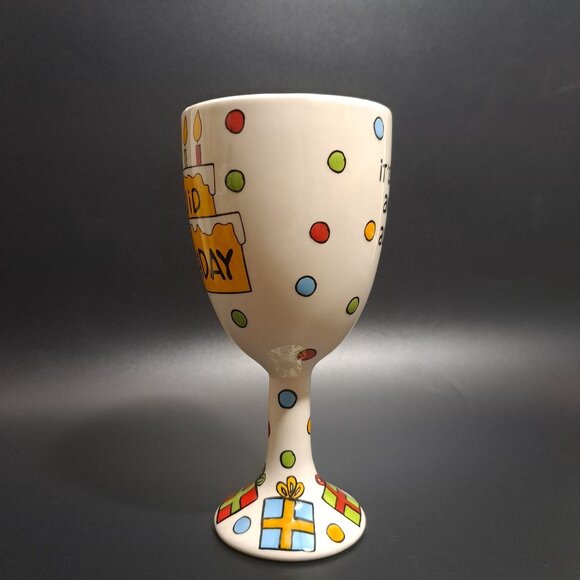 Hand-Painted "Liquid Birthday" Wine Goblet By Our Name Is Mud - Picture 4 of 14